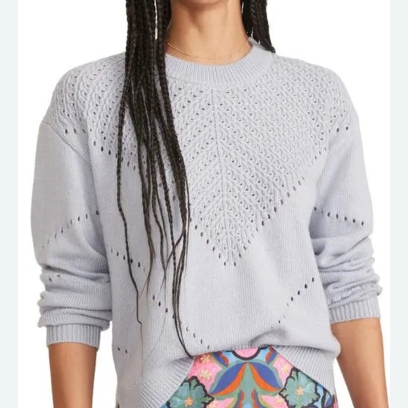 Marine Layer L Olivia Crewneck Sweater Slate Blue Pointelle Knit - Picture 1 of 4